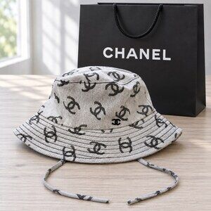 CHANEL Grey CC Denim Bucket Hat
